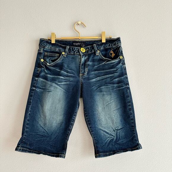 Baby Phat Y2K Denim Bermuda Shorts | Size 11 | Gold Details, Authentic Vintage - Picture 1 of 6